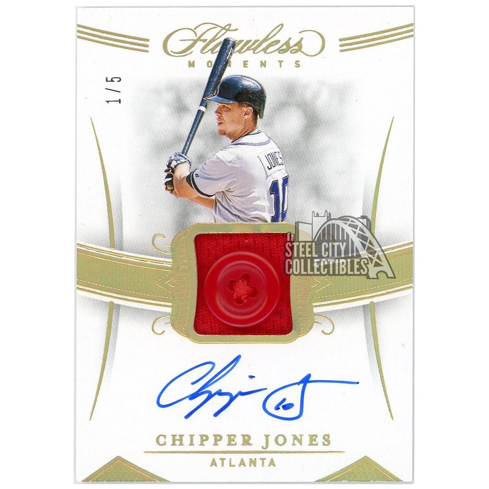 Chipper Jones 2020 Panini Flawless Moments Game Used Button Autograph