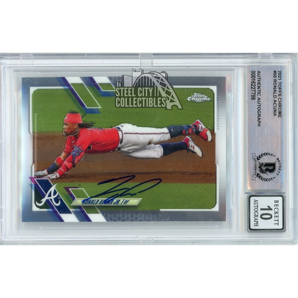 Ronald Acuna Jr 2021 Topps Chrome Autograph Card 50 BAS 10 Steel