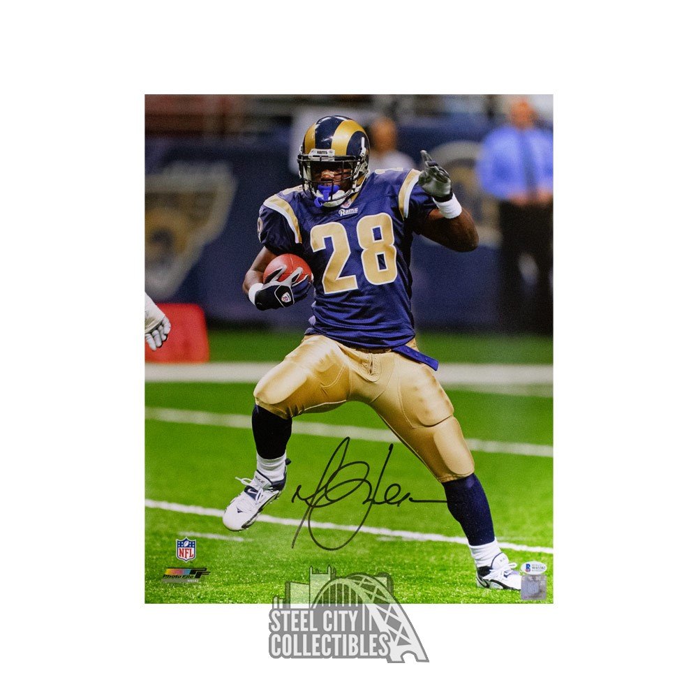 Marshall Faulk Autographed St Louis Rams 16x20 Photo BAS COA Steel