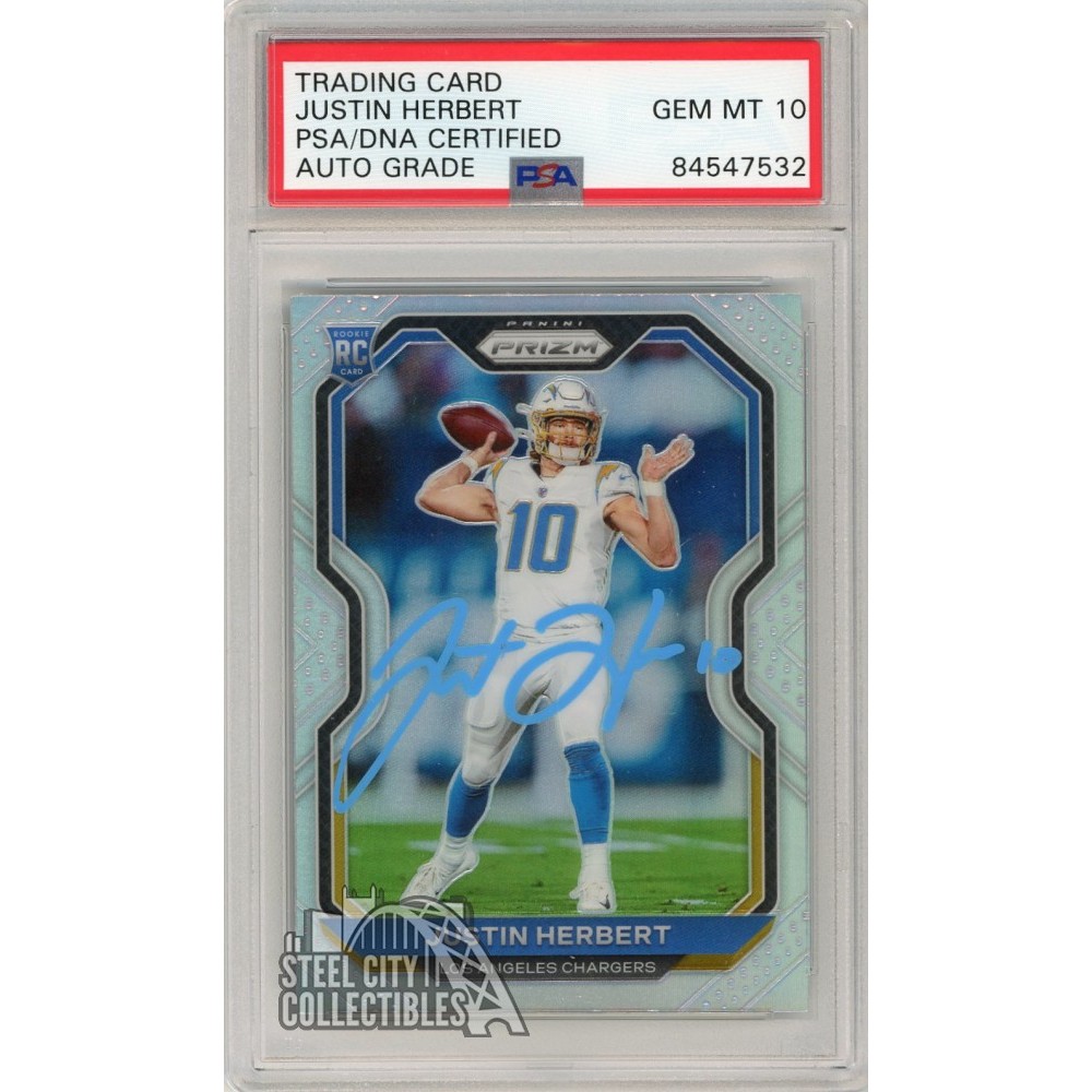 Justin Herbert Panini Prizm Silver Autograph Rookie Card Psa