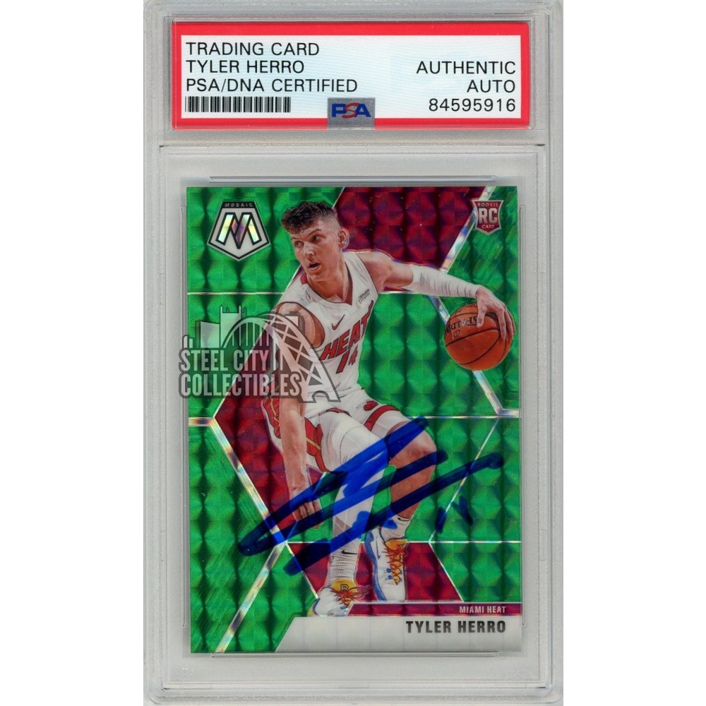 Tyler Herro Panini Mosaic Green Autograph Rookie Card Psa