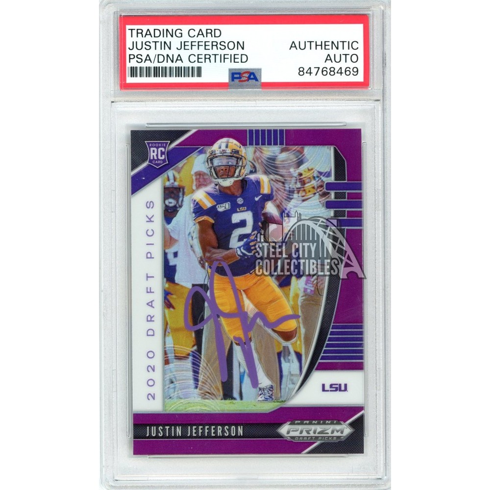 Justin Jefferson 2020 Panini Prizm Draft Purple Autograph Rookie Card