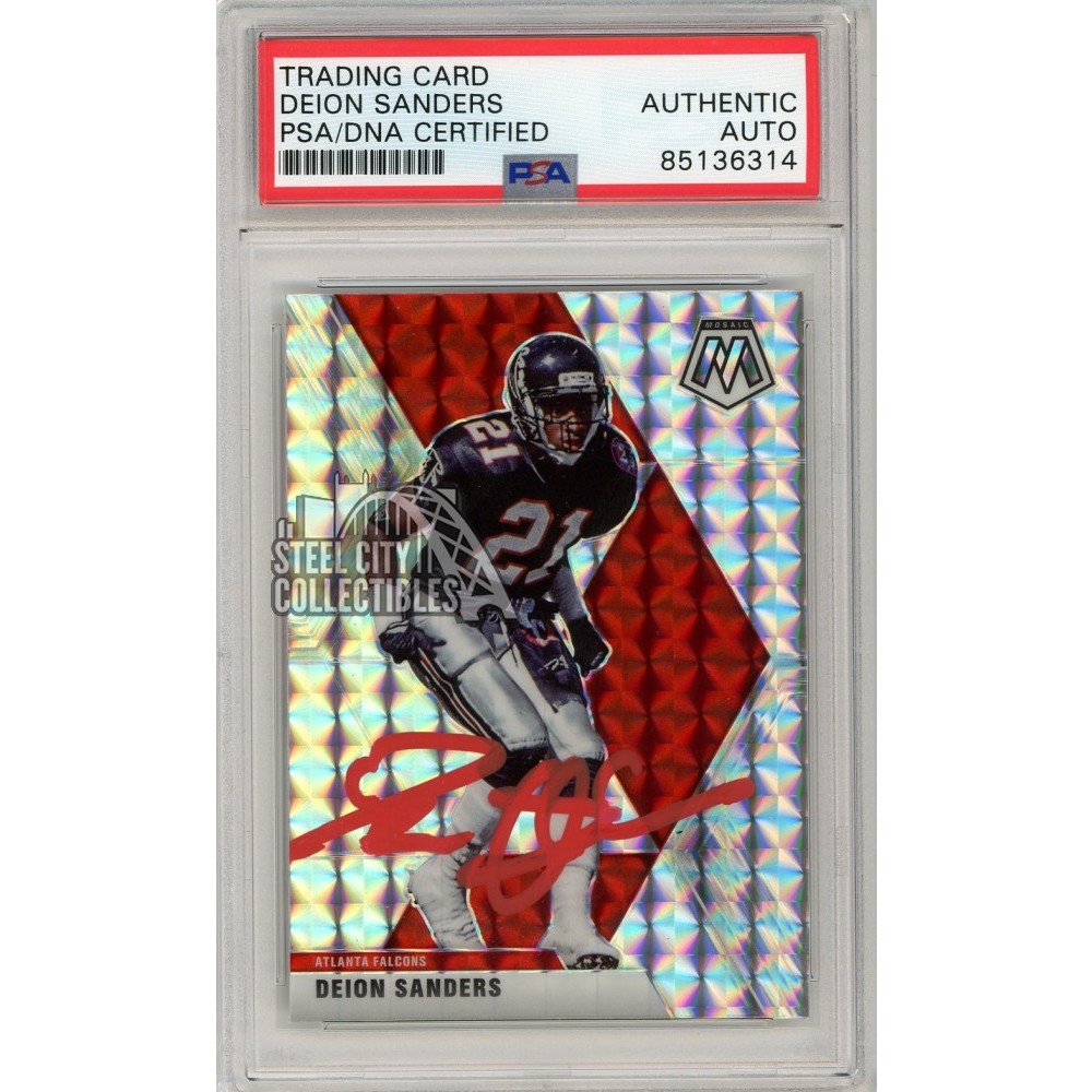 Deion Sanders 2020 Panini Mosaic Mosaic Autograph Card 18 PSA DNA Red