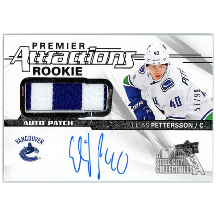 Elias Pettersson 2018 19 Upper Deck Premier Attractions Rookie Patch