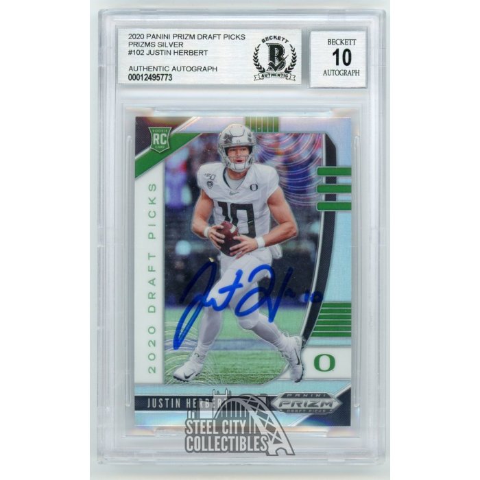 Justin Herbert Panini Prizm Draft Picks Prizms Silver Autographed