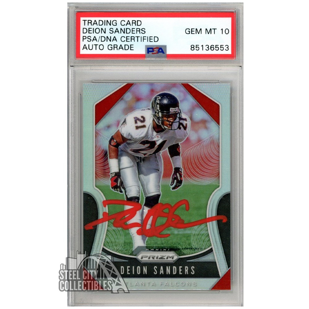 Deion Sanders 2019 Panini Prizm Silver Autograph Football Card #295 PSA/DNA  10 (Red Ink)