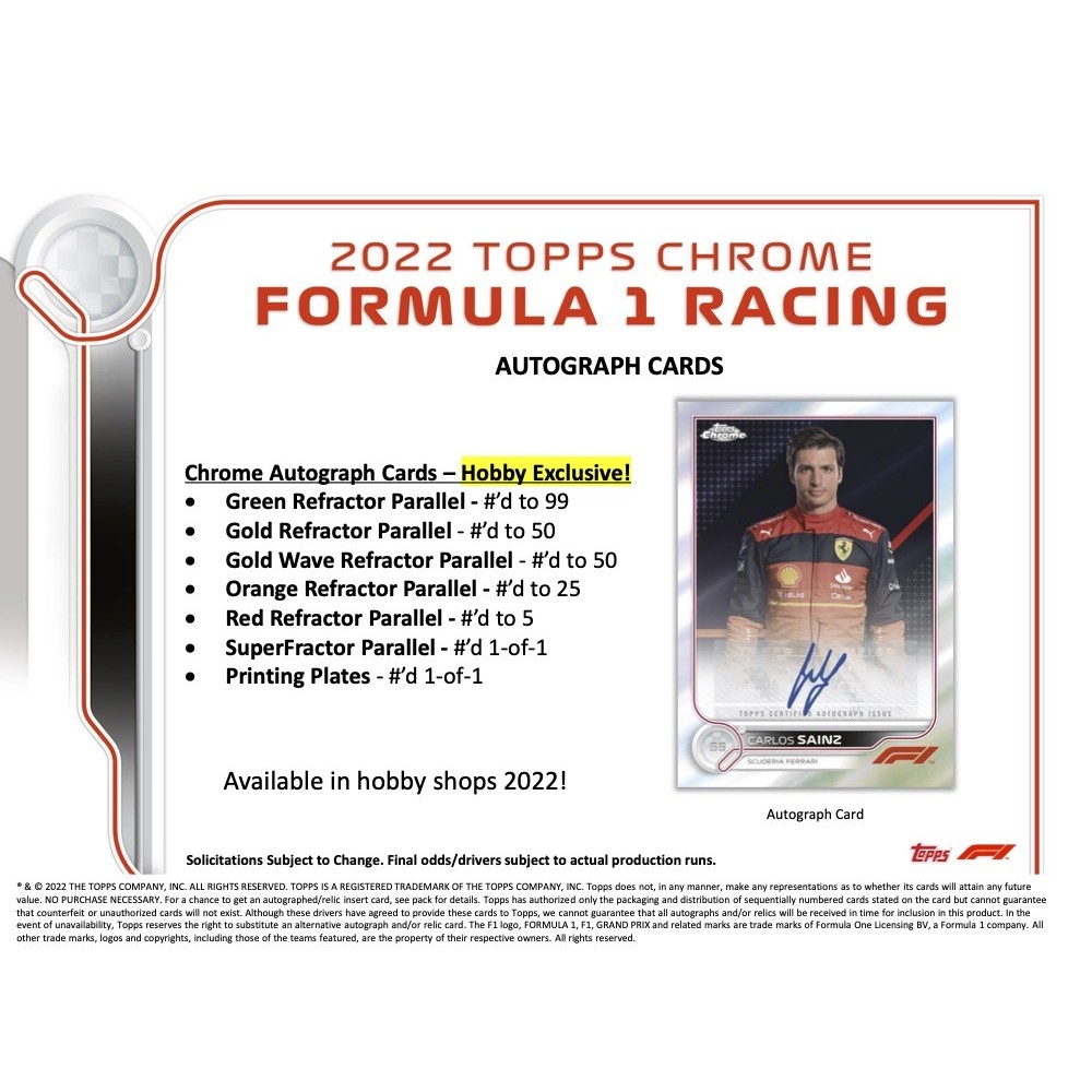 2022 Topps Chrome Formula 1 F1 Racing Hobby Box | Steel City 