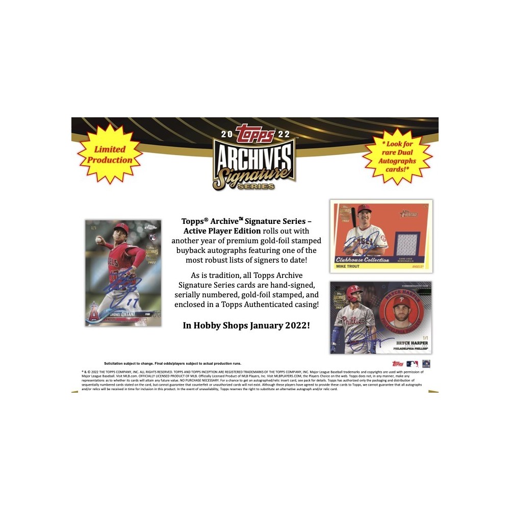 2022 Topps Archives Signature Series Baseball Active Player Edition Hobby  Box