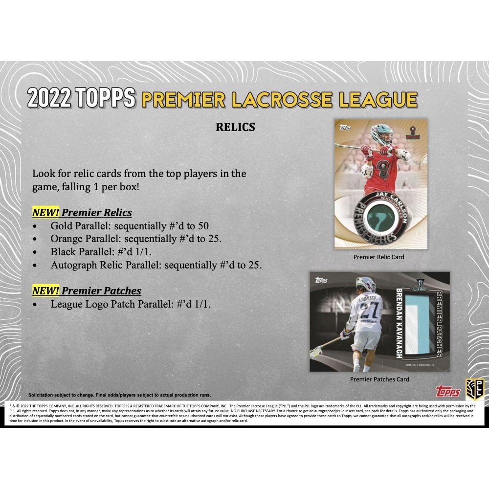  2022 Topps Premier Lacrosse League HOBBY box (20 pks