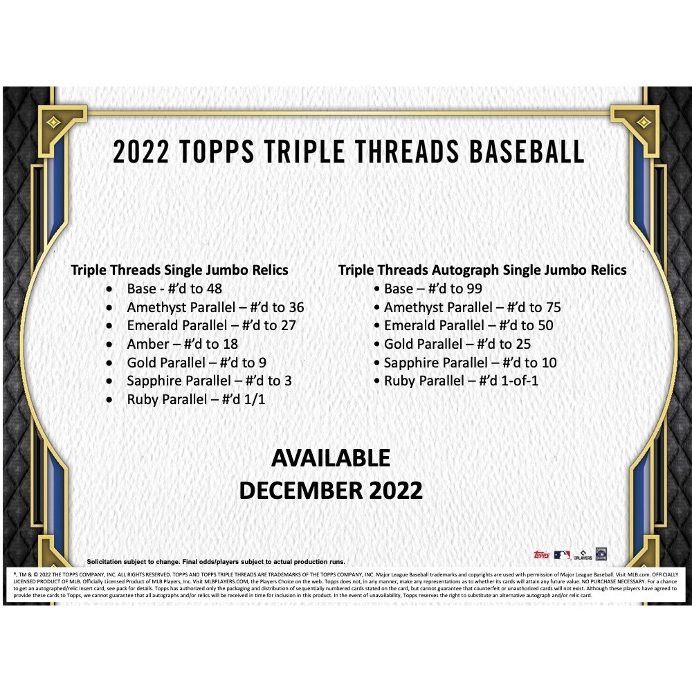 2022 Topps Triple Threads Baseball Checklist