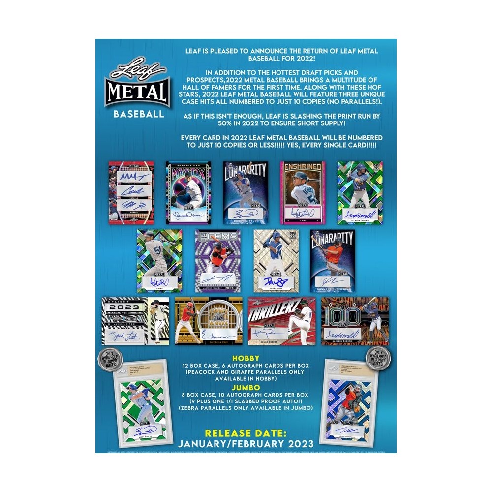 2022 Leaf Metal Baseball Hobby 10-Box Case | Steel City Collectibles