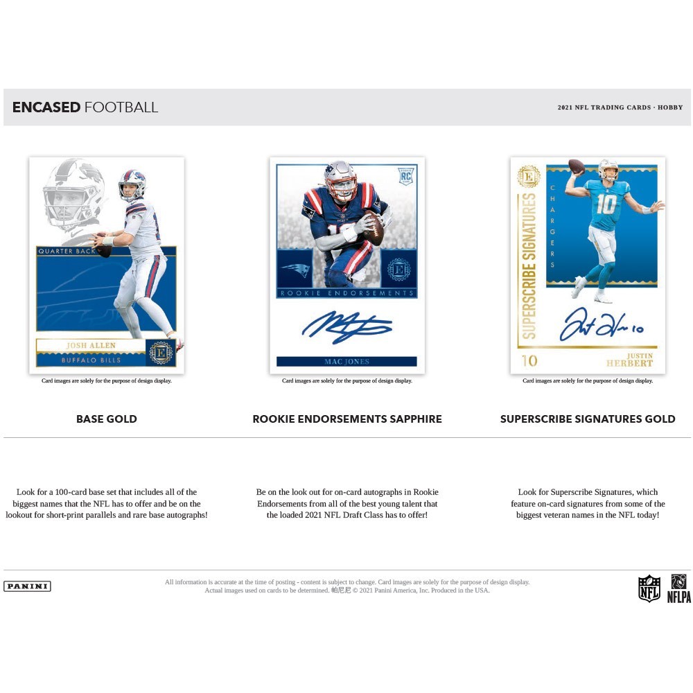 2021 Panini Encased Football - Legendary Swatch Signatures Card Set - 250  Cards Per Page are Shown