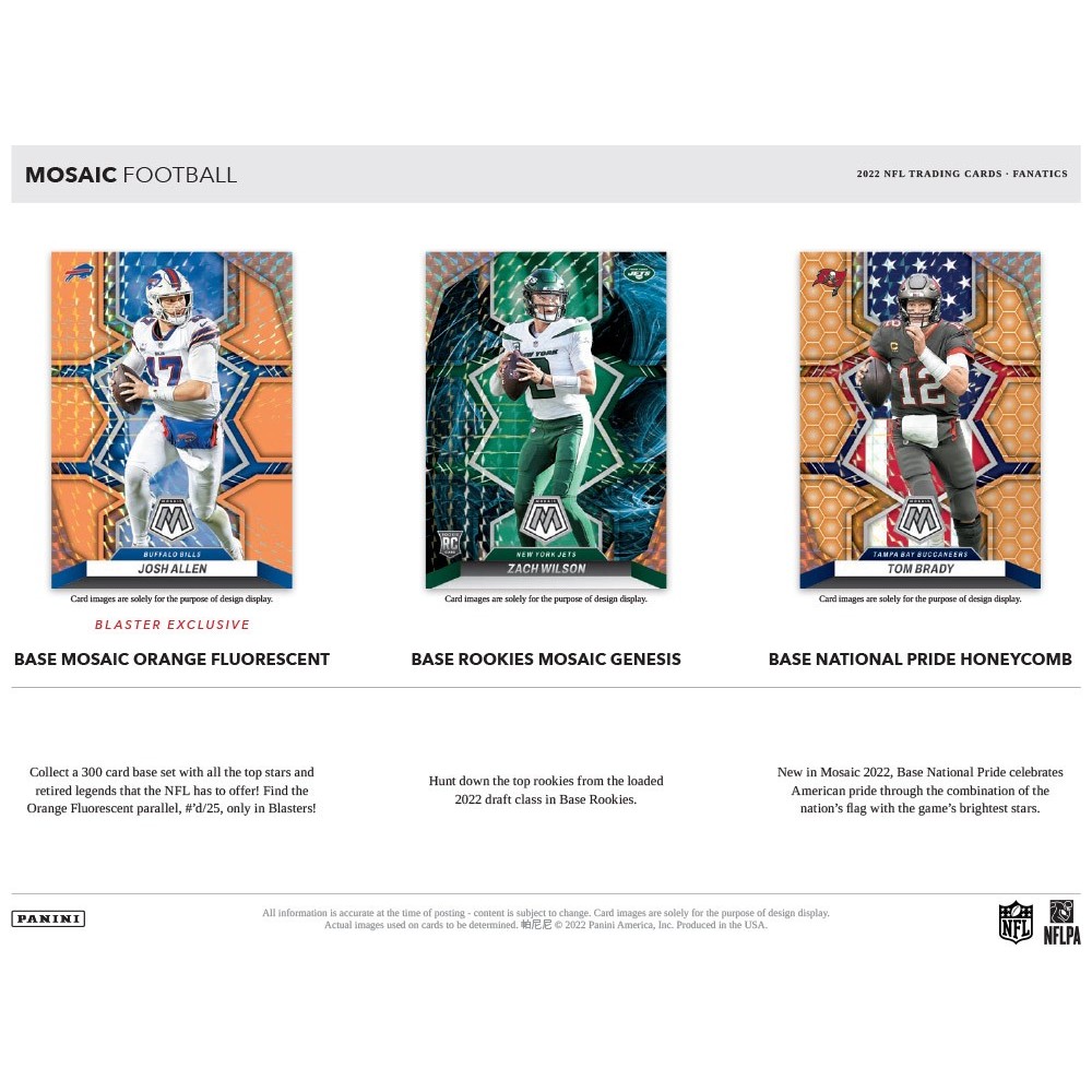 2022 Panini Mosaic Football Blaster Box Trading Cards Look for Exclusive  Orange Fluorescent Parallels! 