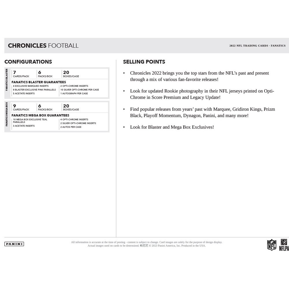 : 2022 Panini Chronicles Football Mega Box (Recon Inserts!)  Superior Sports Investments Exclusive ! : Collectibles & Fine Art
