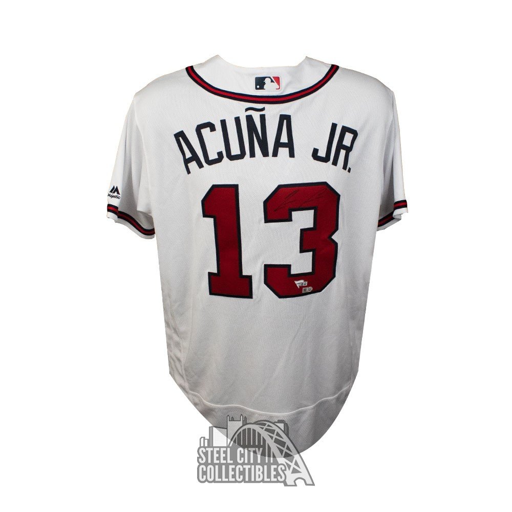 Autographed Atlanta Braves Ronald Acuna Jr. Fanatics Authentic Majestic  White Authentic Jersey