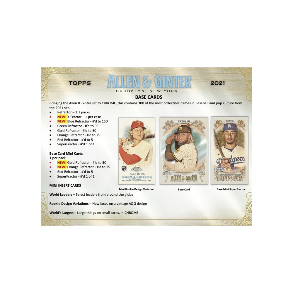 2021 Topps Allen & Ginter Chrome Baseball Hobby Box