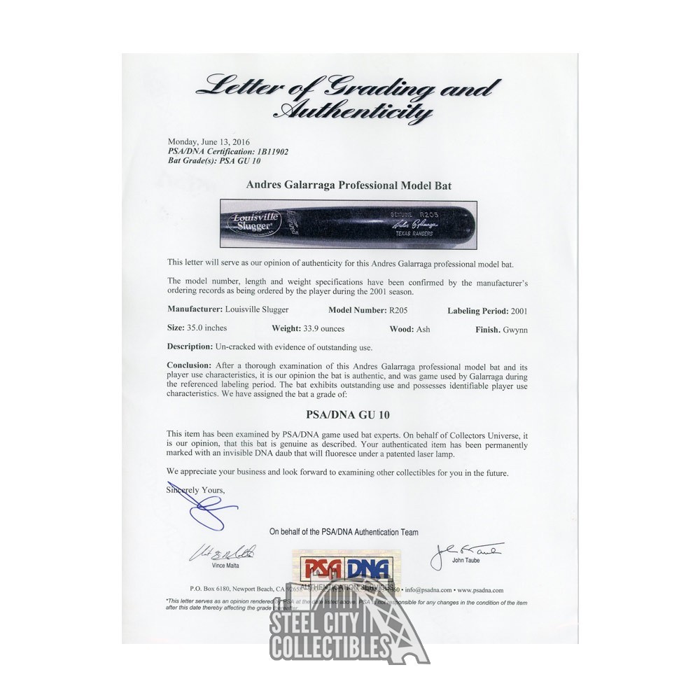 Andres Galarraga Game Used Louisville Slugger Professional Model Baseball  Bat - PSA/DNA 10