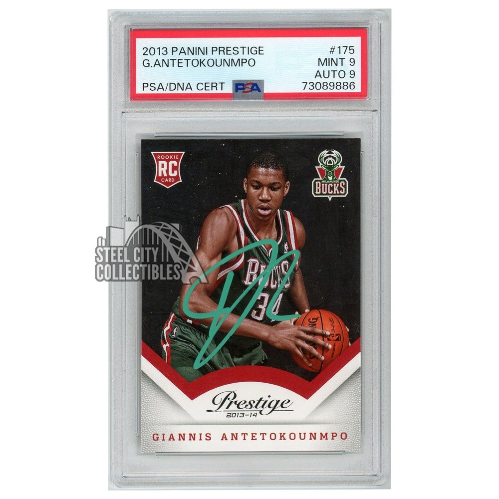 Giannis Antetokounmpo 2013-14 Panini Prestige Autograph RC Card #175 PSA 9  PSA/DNA 9 (Green)