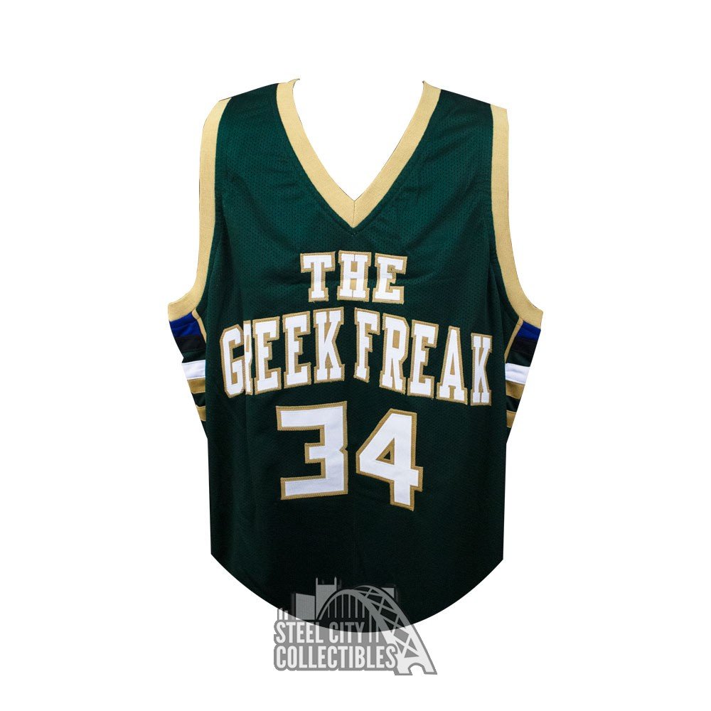 Giannis Antetokounmpo Greek Freak Autographed Milwaukee Green Custom Basketball Jersey - JSA COA