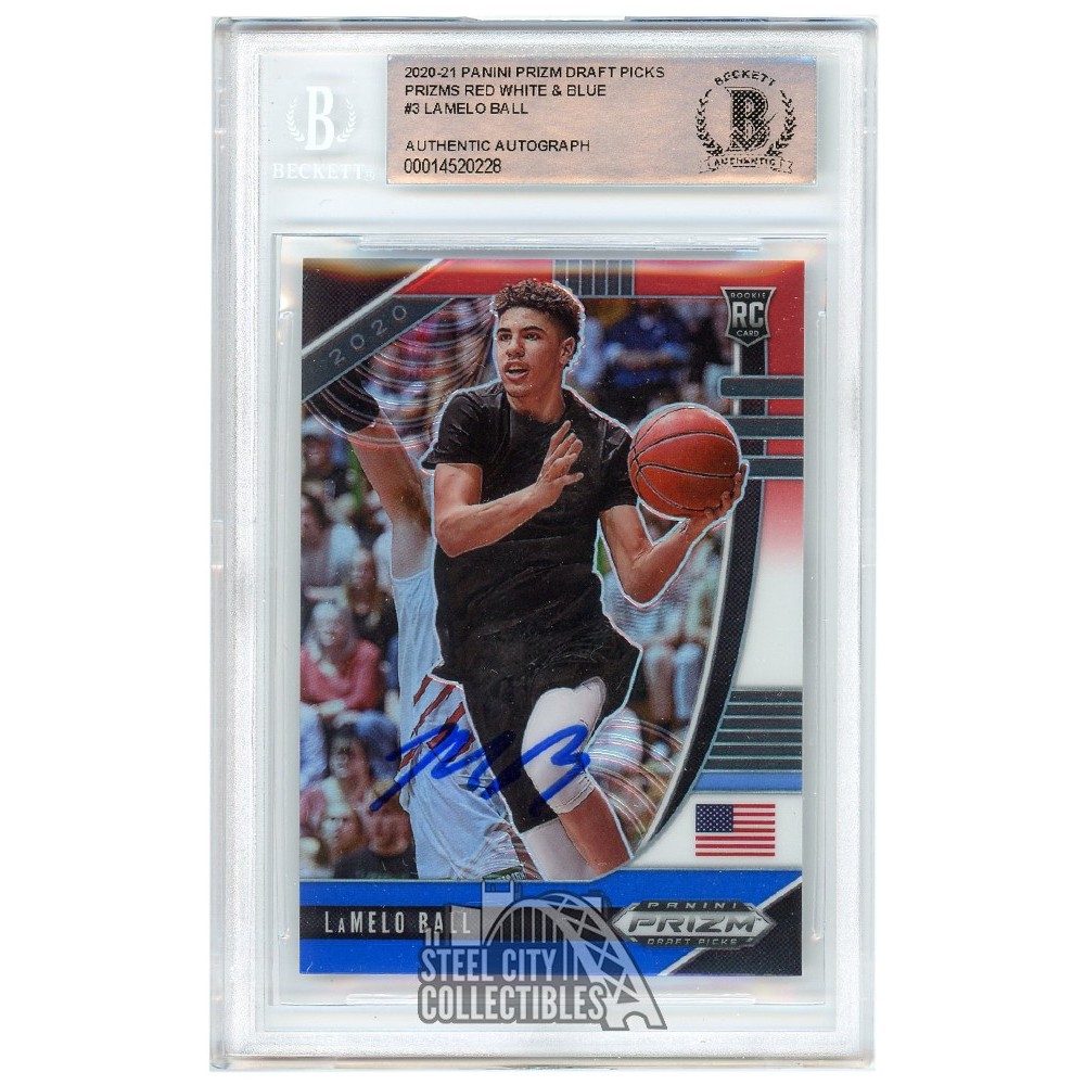 LaMelo Ball 2020-21 Panini Prizm Draft Picks Red White & Blue Autograph RC  Card #3 BAS