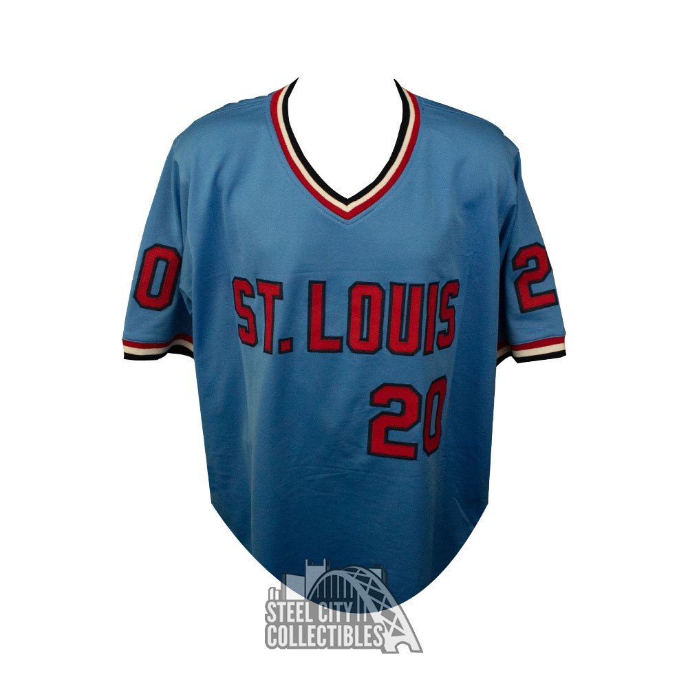 Autographed/Signed Lou Brock St. Louis Blue Baseball Jersey JSA