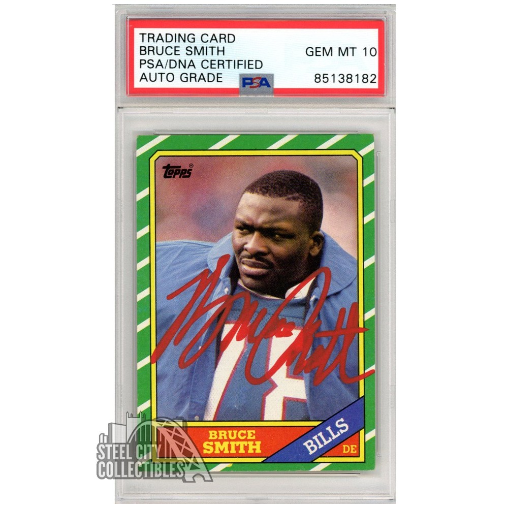 Bruce Smith 1986 Topps Autograph Rookie Card #389 PSA/DNA 10 (Red ...