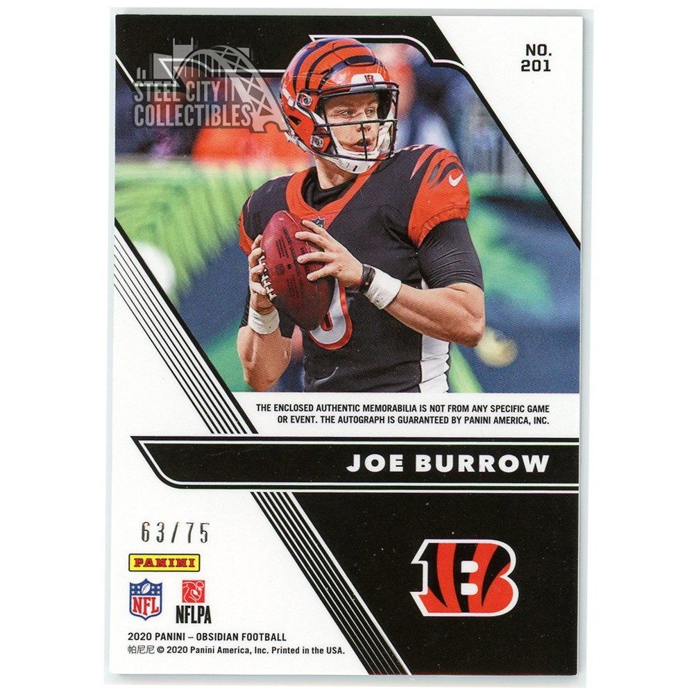 Joe Burrow [Jersey Autograph Electric Etch Orange] #201 Prices, 2020  Panini Obsidian