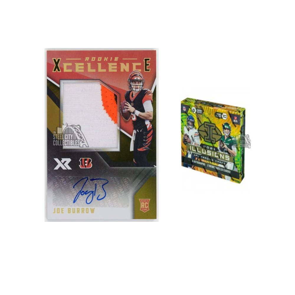 2021 Panini Illusions Football Hobby Box Random Division Group Break -  Prize - Joe Burrow 2020 Panini XR Xcellence Gold Rookie Patch Autograph  08/10 #1 - Tyler