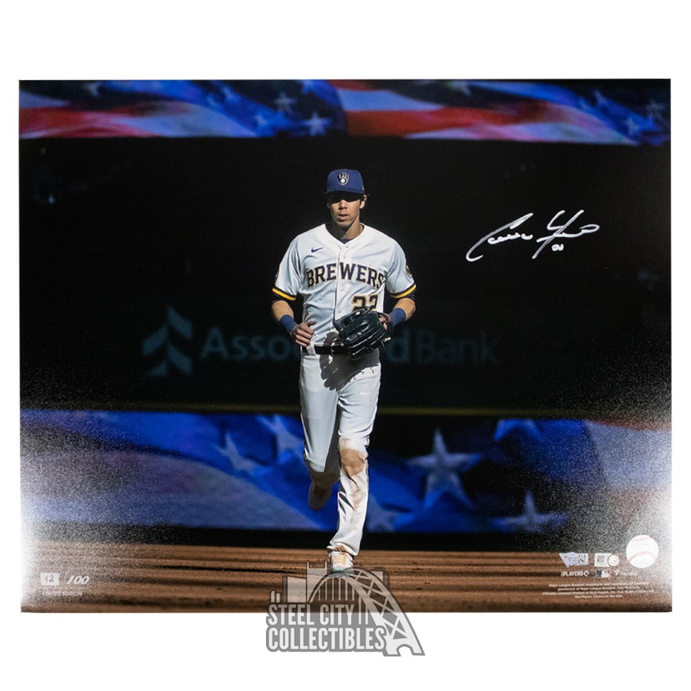 Christian Yelich Autographed Milwaukee Majestic Pinstripe Baseball