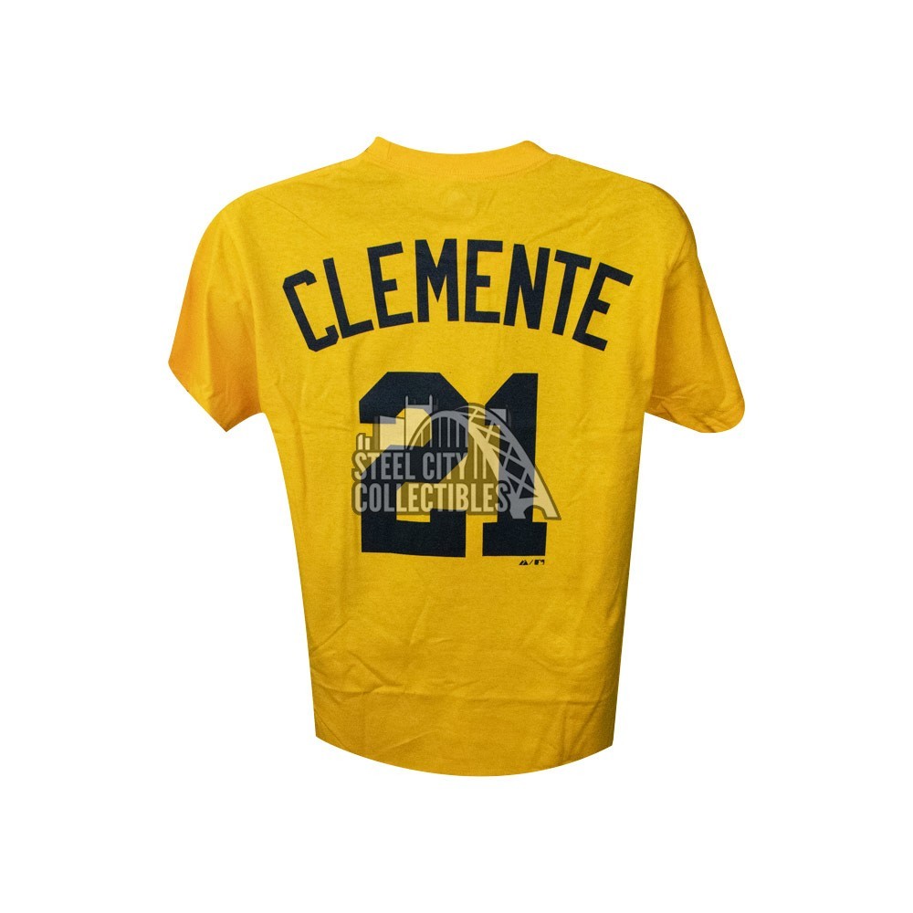 Roberto Clemente Pittsburgh Pirates Majestic Gold Name & Number T-shirt