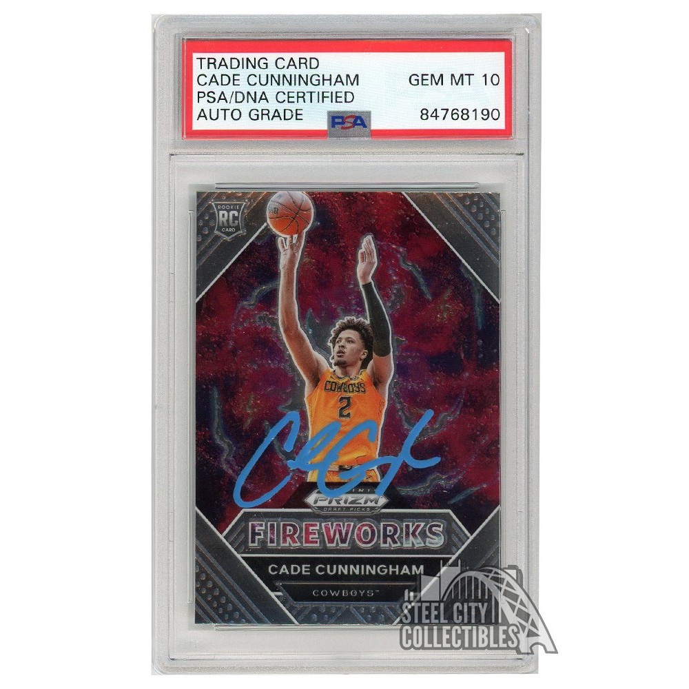 Cade Cunningham 2021-22 Panini Prizm Draft Fireworks Autograph RC Card #1  PSA/DNA 10 (Light Blue)