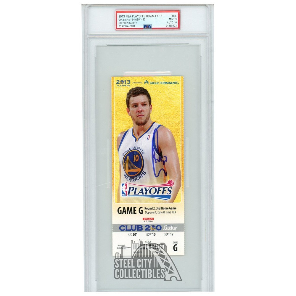 Stephen Curry Autographed 2013 NBA Playoffs Round 2 Game 6 Ticket PSA 9  PSA/DNA 10