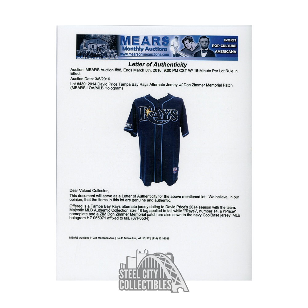 David Price Game Used Tampa Bay Rays Navy Baseball Jersey - MEARS - MLB