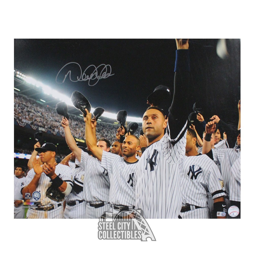 Derek Jeter Autographed New York Cap Tip 16x20 Baseball Photo - MLB Hologram