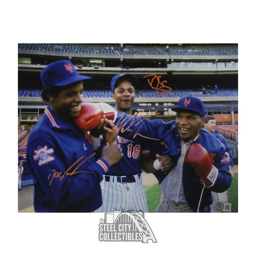 Mike Tyson Doc Gooden Darryl Strawberry Signed 11x14 New York Mets