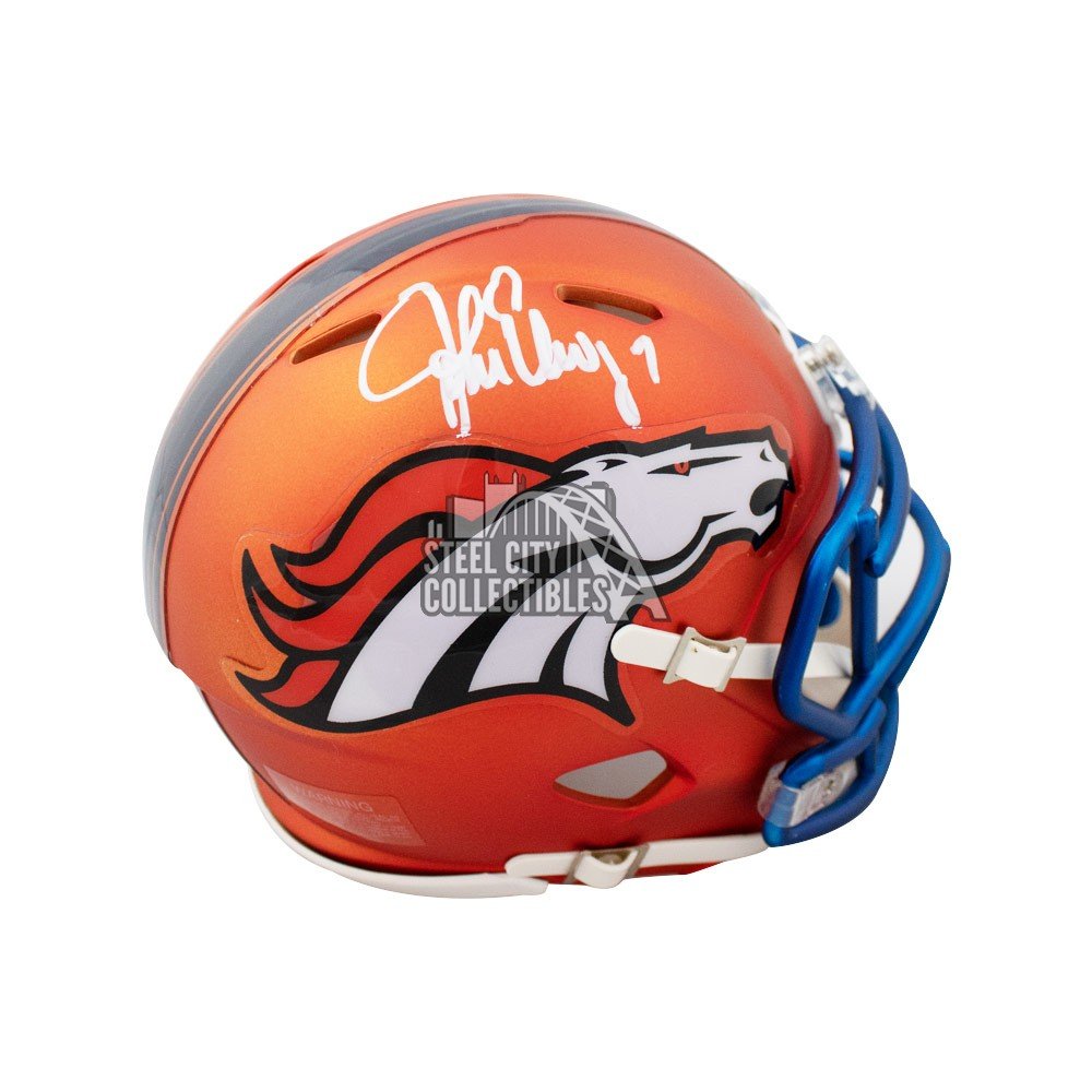 John Elway Autographed Denver Broncos Camo Mini Football Helmet - BAS COA