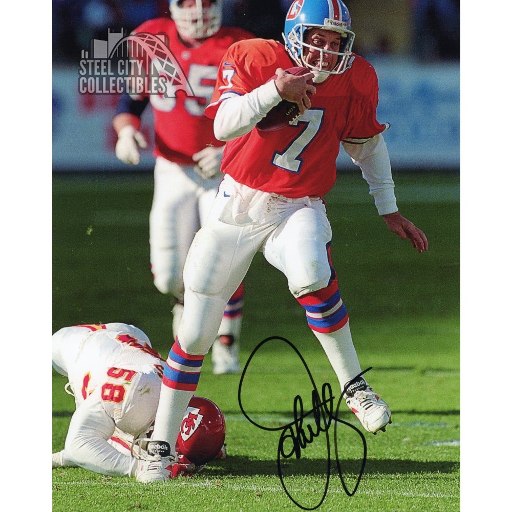 John Elway Autographed Denver Broncos 8x10 Photo - BAS COA (White Jersey)