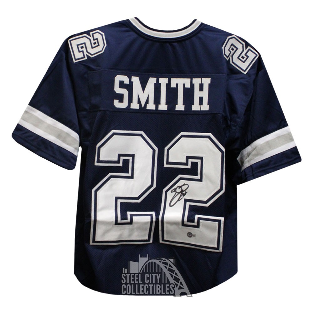 Emmitt Smith Autographed Dallas Custom Navy E Smith Football Jersey - BAS