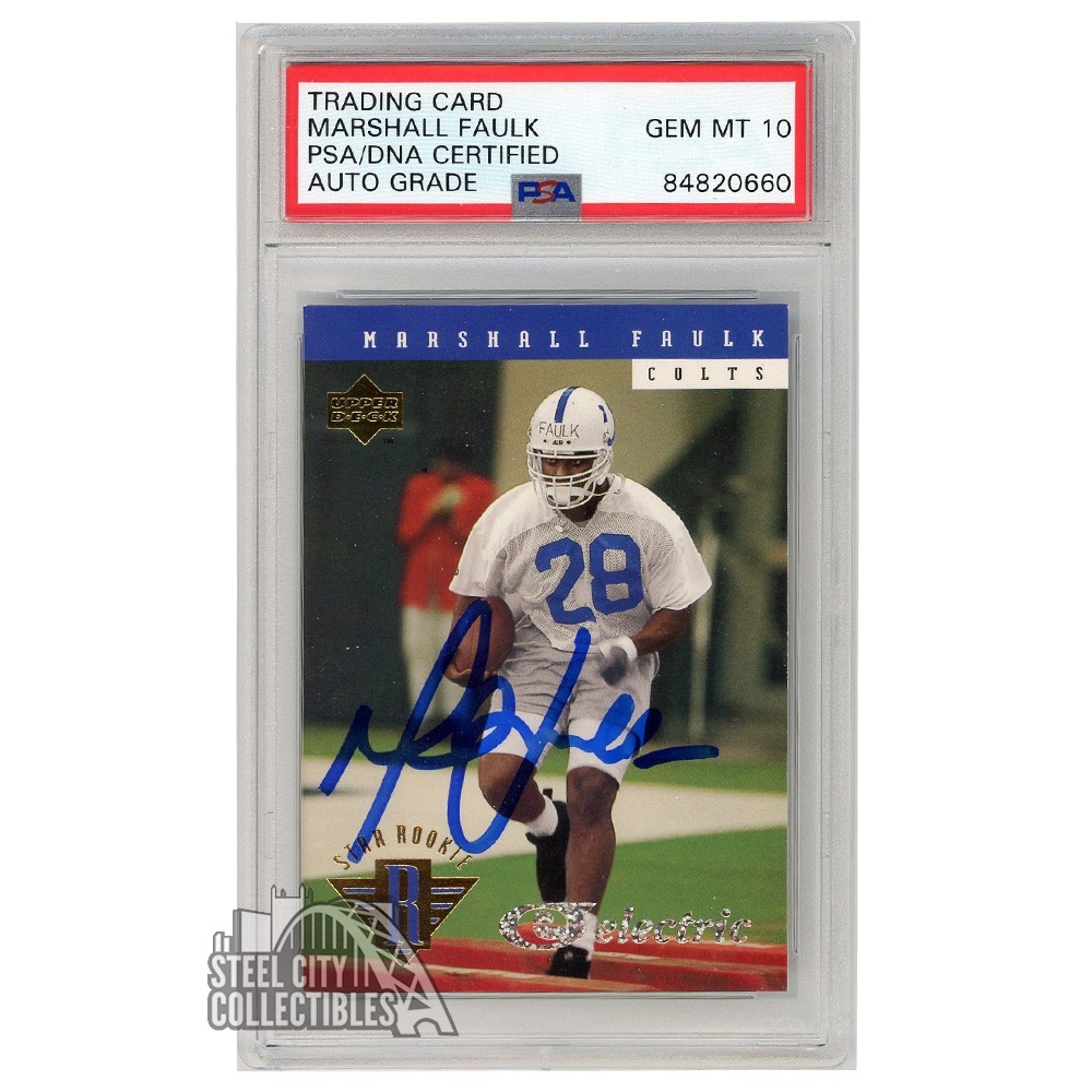 Press Pass Collectibles Marshall Faulk Authentic Signed White Pro Style Jersey Autographed BAS Witnessed