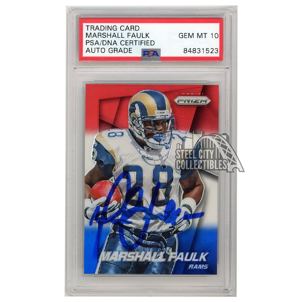 Marshall Faulk 2014 Panini Prizm Red White Blue Autograph Card #48