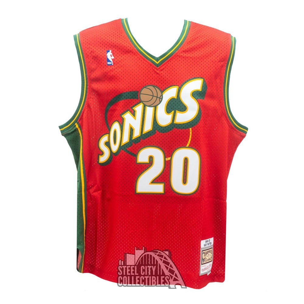 Gary Payton Autographed Seattle Mitchell & Ness Red Basketball Jersey (XL)  - BAS