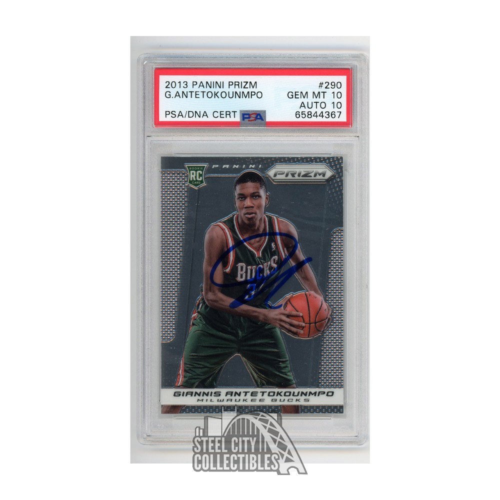 Giannis Antetokounmpo 2013 14 Panini Prizm Autograph Rookie Card 290 Psa 10 Gem Mint Steel