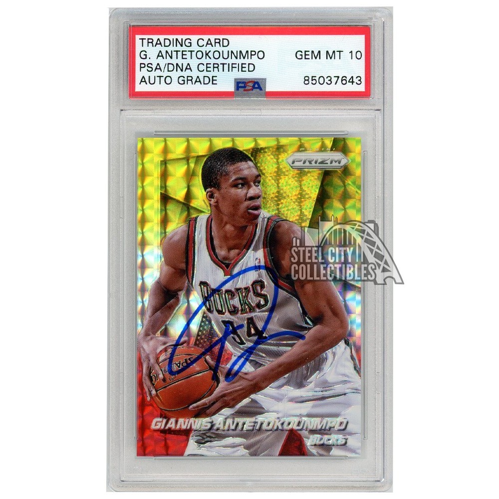 Giannis Antetokounmpo 2014-15 Panini Prizm Red Yellow Mosaic Autograph Card  #73 PSA/DNA 10