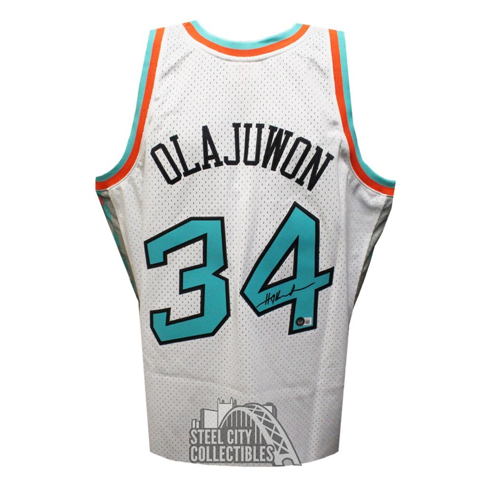 Hakeem Olajuwon Autographed Houston Mitchell & Ness Blue LARGE Basketball  Jersey - BAS