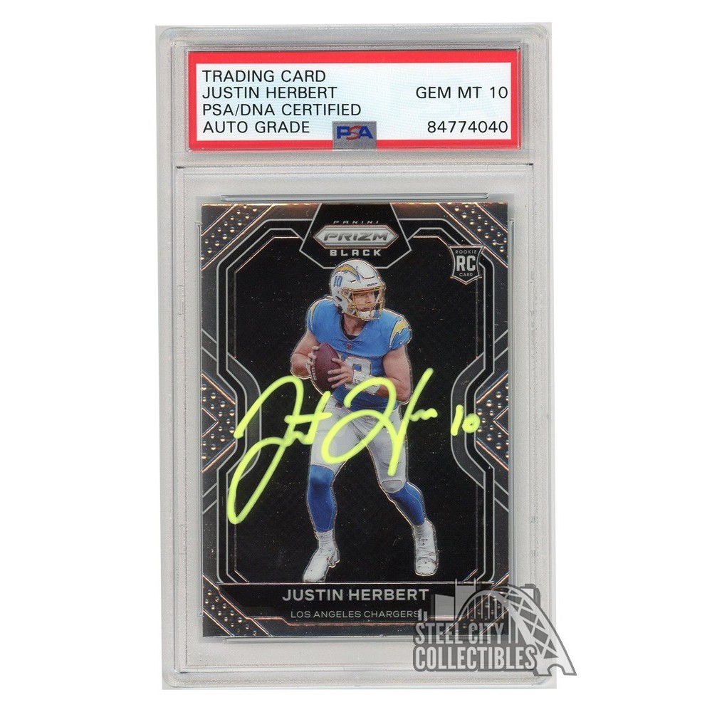 Justin Herbert 2020 Panini Chronicles Prizm Black Autograph RC Card #PB-3  PSA/DNA (Yellow)