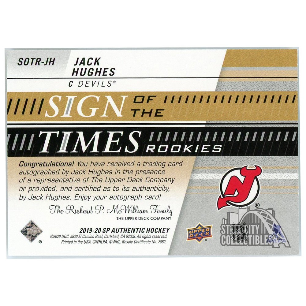 Jack Hughes 2019-20 Upper Deck SP Authentic Sign of the Times