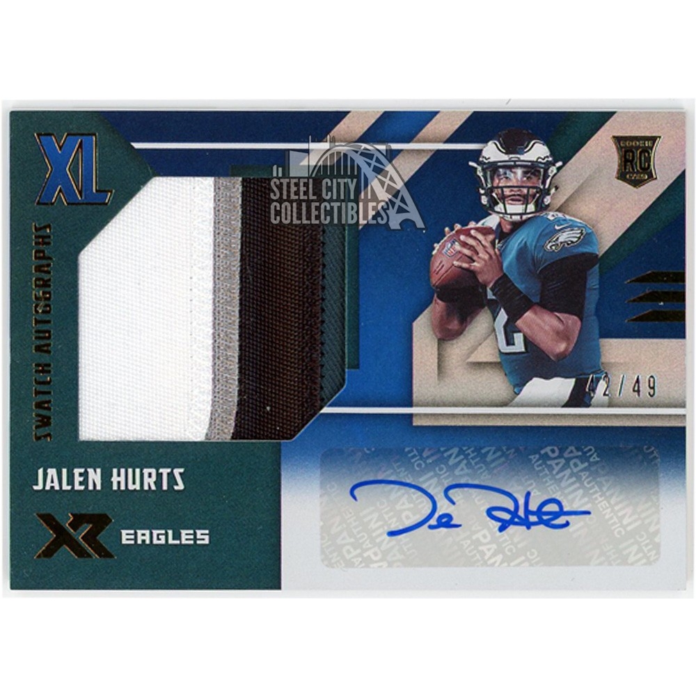 Jalen Hurts Autographed 2020 Panini XR Swatch Jersey Rookie Card