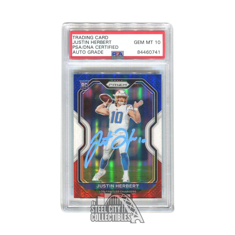 Justin Herbert 2020 Panini Prizm Red White Blue RC Autograph Graded 10 ...