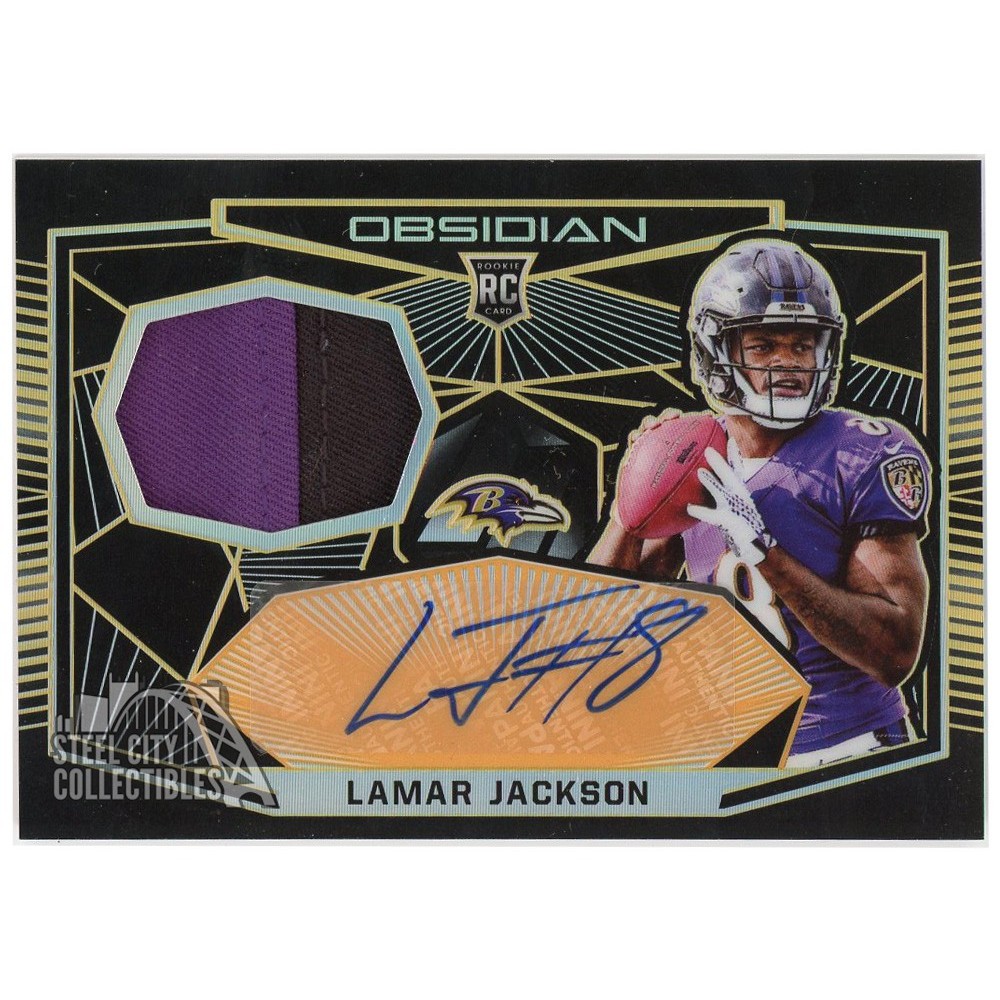 Lamar Jackson 2018 Panini Obsidian Orange Rookie Patch Autograph