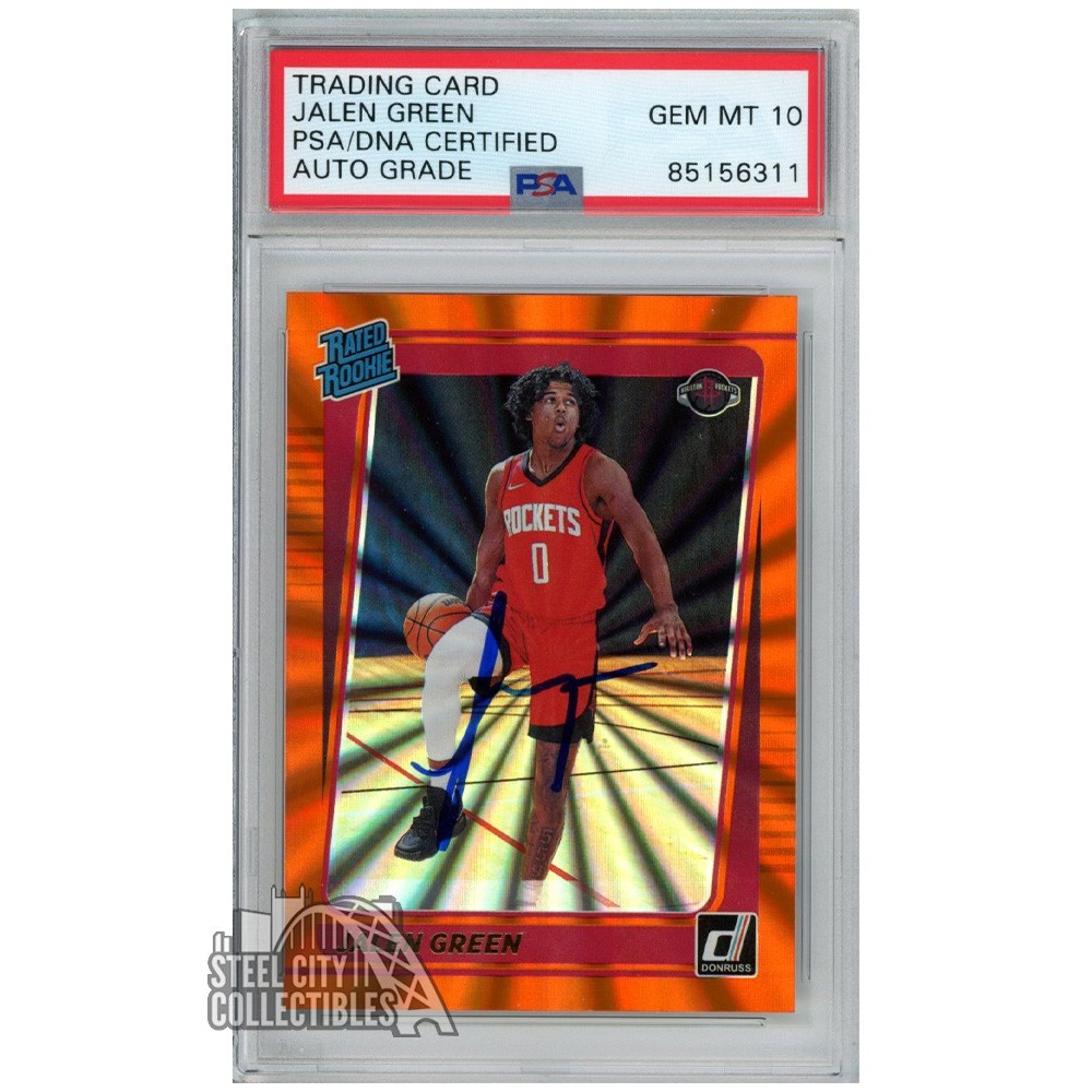 Jalen Green 2021-22 Panini Donruss Orange Laser Autograph Rookie Card #209  PSA/DNA 10